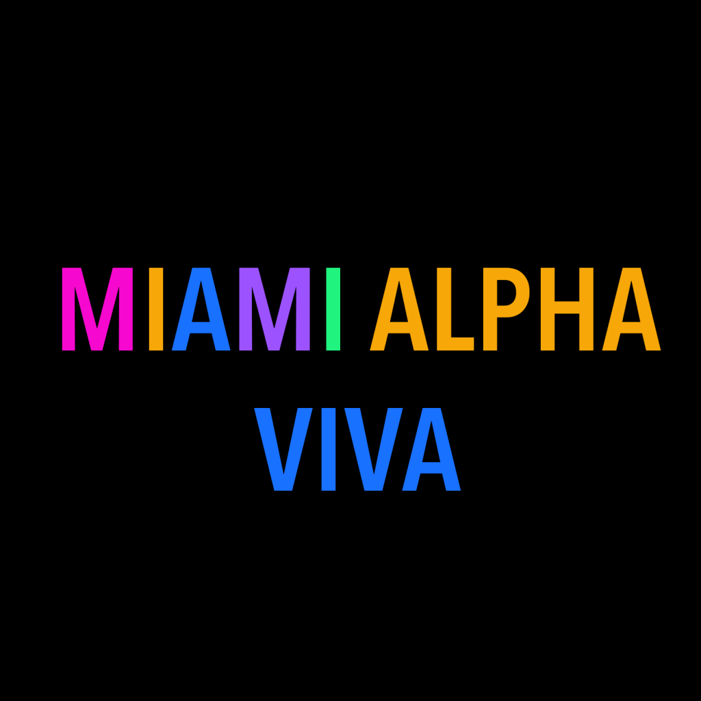 Miami Alpha Viva logo with beautifully colored text on black background. 